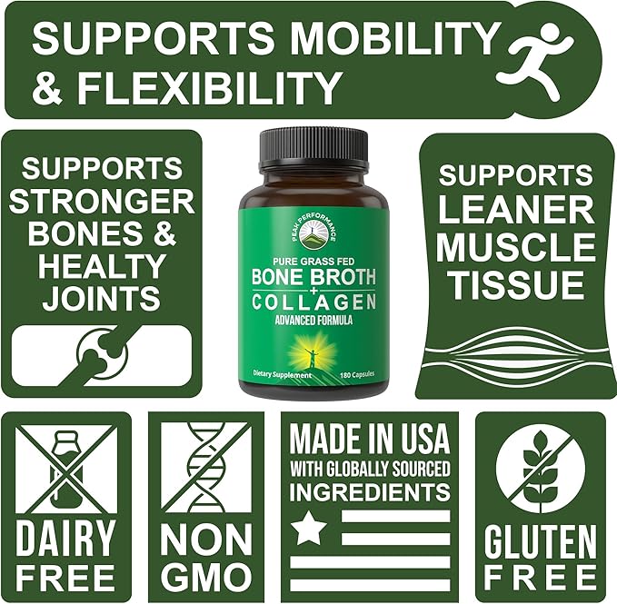 Bone Broth Collagen Capsules. 180 Pills 3 Collagen 1, 2, 2, and 3. Pure