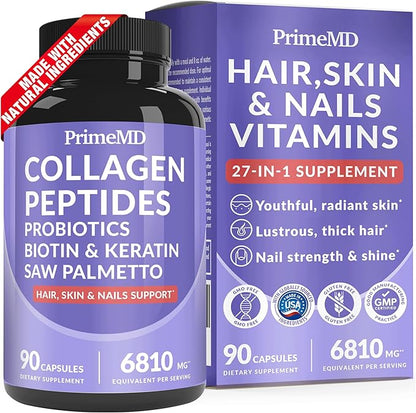 27-in-1 Hair Skin and Nails Vitamins (6180mg) w/Biotin 10000mcg - 90ct