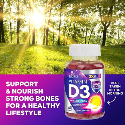 Vitamin D3 Gummy Vitamins Extra Strength 5000 IU (125 mcg) 60 Gummies
