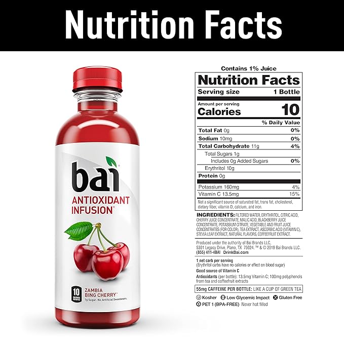 Bai Flavored Water, Safari Variety Pack, Antioxidant Infused Drinks, 3 Each of Brasilia Blueberry, Costa Rica Clementine, Malawi Mango, Zambia Bing Cherry,18 Fl Oz Bottles (Pack of 12)(Package may vary)