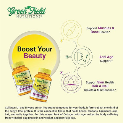 Greenfield Nutritions - Halal Collagen Peptides 1500 mg 300 mg 90 Capsules