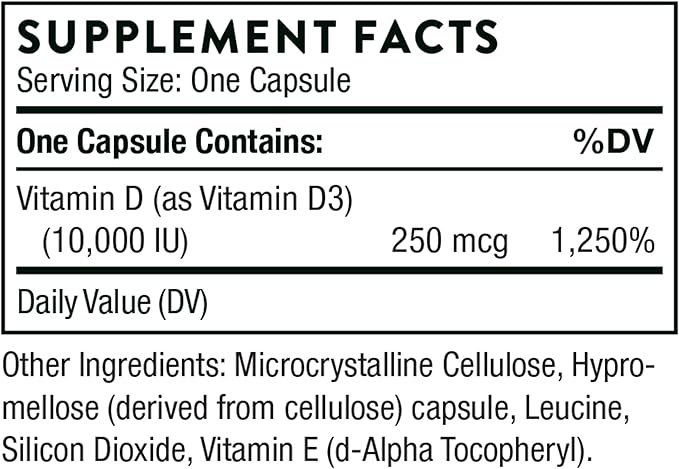 THORNE Vitamin D3 Supplement 10,000 IU 60 Capsules