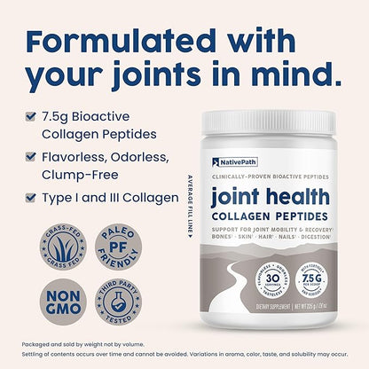 NativePath Joint Health Collagen Peptides, Type 1 & 3 Peptides, 7.9 Ounce, 30 Servings
