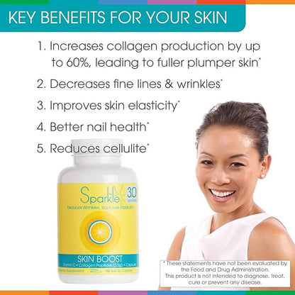 Sparkle Skin Boost Collagen Capsules 2-Pack (180 Pills 30 Days 2500mg Verisol