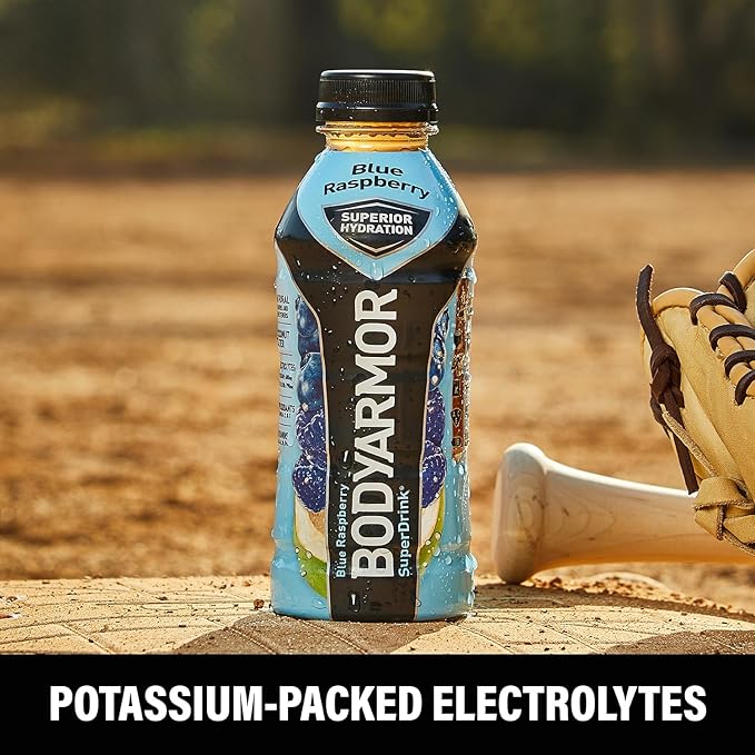BODYARMOR Sports Drink Sports Beverage, Blue Raspberry, Natural Flavors With Vitamins, Potassium-Packed Electrolytes, No Preservatives, Perfect For Athletes, 16 Fl Oz (Pack of 12)