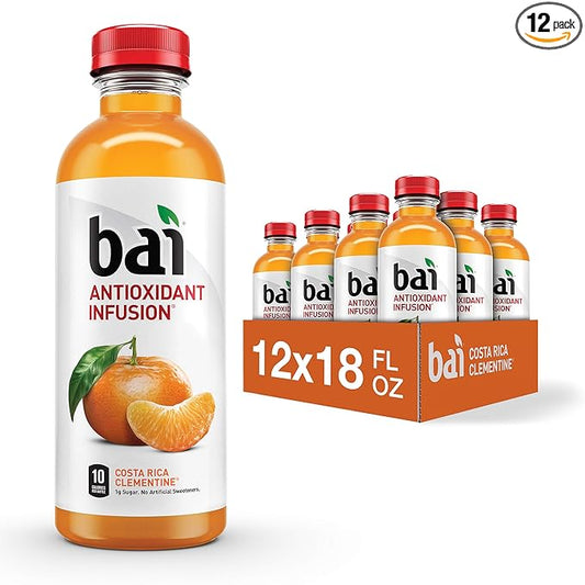 Bai Flavored Water, Costa Rica Clementine, Antioxidant Infused Drinks, 18 Fluid Ounce Bottle (Pack of 12)