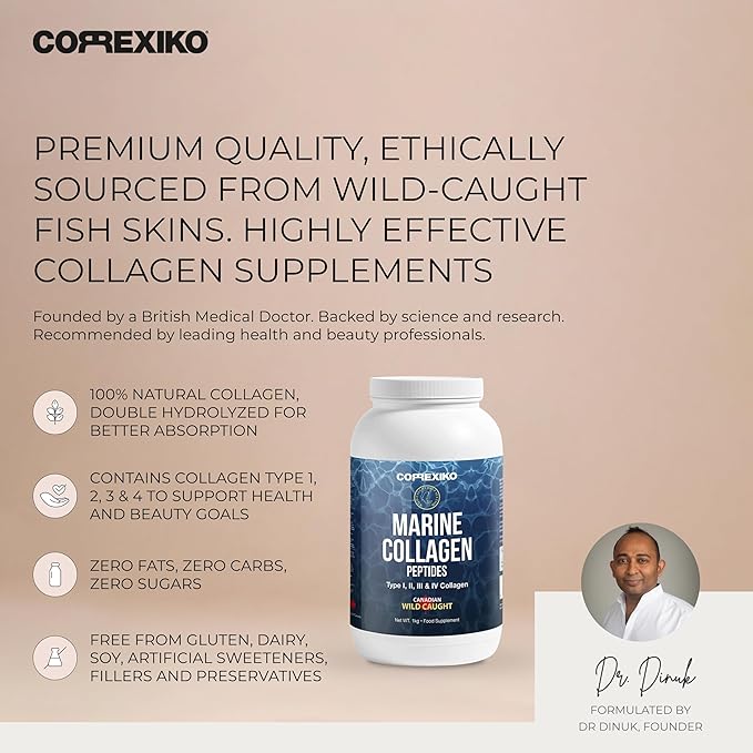 CORREXIKO Marine Collagen Powder Supplement Unflavored 10,000mg Double 1kg, 100 100 Servings