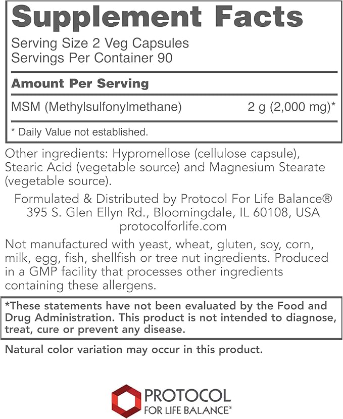 Protocol MSM Bioavailable Sulfur 1,000mg - 180 Veg