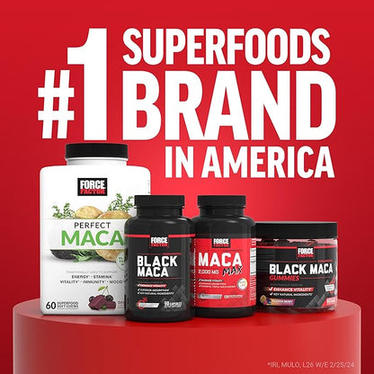 FORCE FACTOR Black Maca Root 1000mg, Vitality Supplement for Men with Black Pepper Extract for Absorption, Natural Maca Negra Extract, 90 Capsules