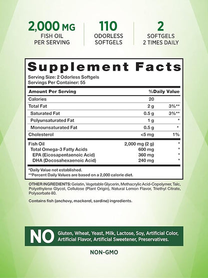 Nature's Truth Fish Oil Supplement 2000mg | 110 Softgels Omega-3 |