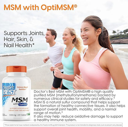 Doctor's Best MSM with OptiMSM, Non-GMO, 1500 mg, 120 Tablets (DRB-00097)