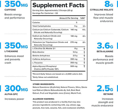 LEGION- All Natural Nitric Oxide Preworkout Drink to Boost Energy, Creatine Free, Naturally Sweetened, Beta Alanine, Citrulline, Alpha GPC (Strawberry Margarita)