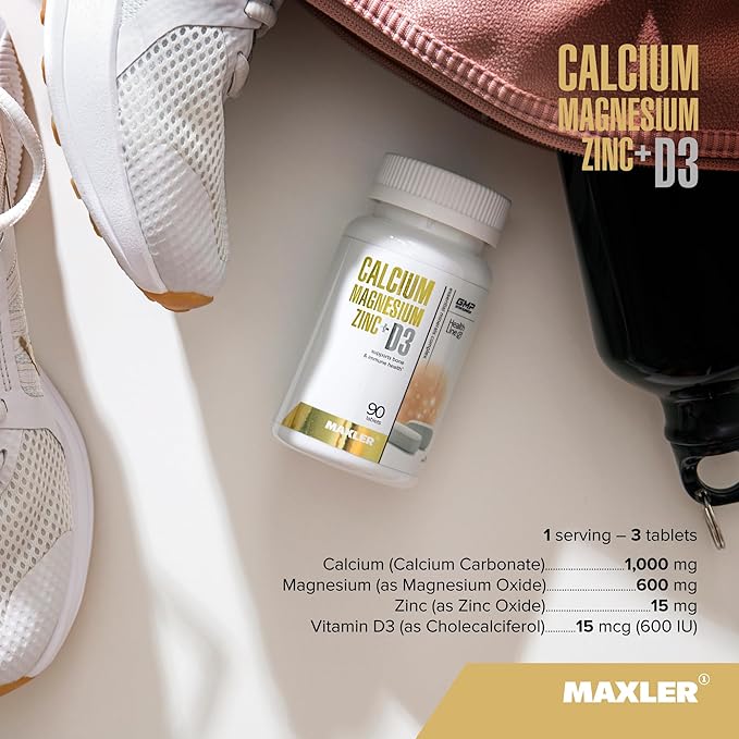 Maxler Calcium Magnesium Zinc Plus Vitamin D3 1000mg Magnesium 600mg Zinc 15mg Vitamin D3 600IU 600IU - 90 Calcium D3 Tablets