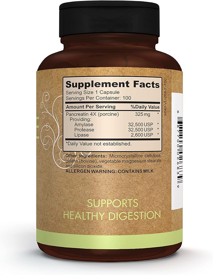 Pomona Wellness Digestive Enzyme Probiotic Supplement, 325mg, Supports 100 Count