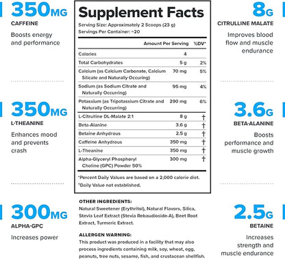 LEGION- All Natural Nitric Oxide Preworkout Drink to Boost Energy, Creatine Free, Naturally Sweetened, Beta Alanine, Citrulline, Alpha GPC (Watermelon)