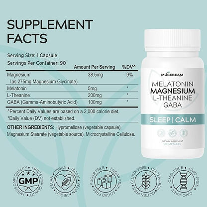 Magnesium Glycinate 275mg Melatonin 5mg L-Theanine 200mg GABA 100mg Capsules