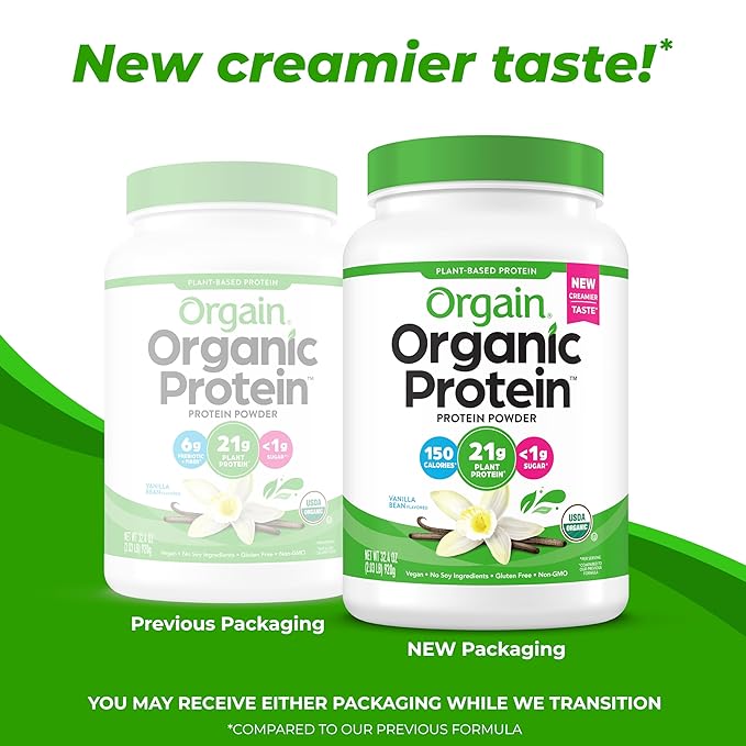 Orgain Organic Vegan Protein Powder, Vanilla Bean 21g Plant 6g Prebiotic 2.03 lb