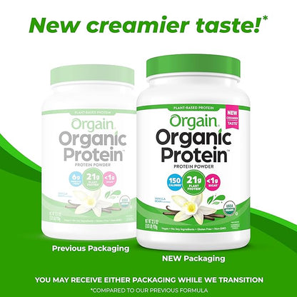 Orgain Organic Vegan Protein Powder, Vanilla Bean 21g Plant 6g Prebiotic 2.03 lb
