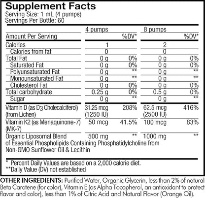 Codeage Liquid Vitamin D3 K2 Supplement, MK-7, Bone 2 fl