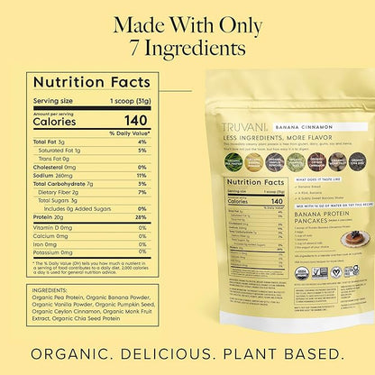 Truvani Vegan Pea Protein Powder | Banana Cinnamon | 20g Organic Plant Based Protein | 10 Servings | Keto | Gluten & Dairy Free | Low Carb | No Added Sugar