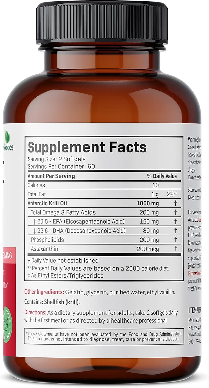 Futurebiotics Antarctic Krill Oil 1000mg Omega-3s EPA, 120 Softgels (60 Servings)