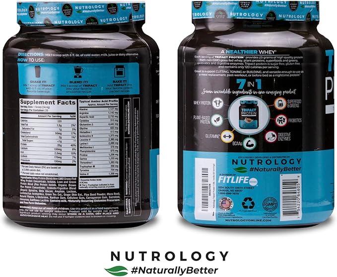 TRIPACT Protein Powder, Vanilla Latte Cinnamon 7-in-1 Meal 20 Servings