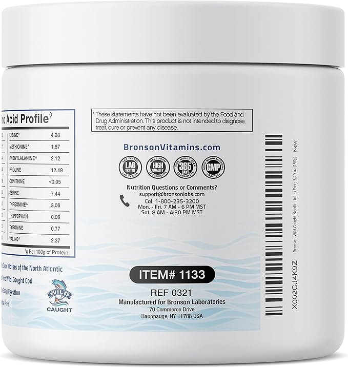 Bronson Marine Collagen Peptides Hydrolyzed Protein 100% Wild 150g (5.29oz) (5.29oz)