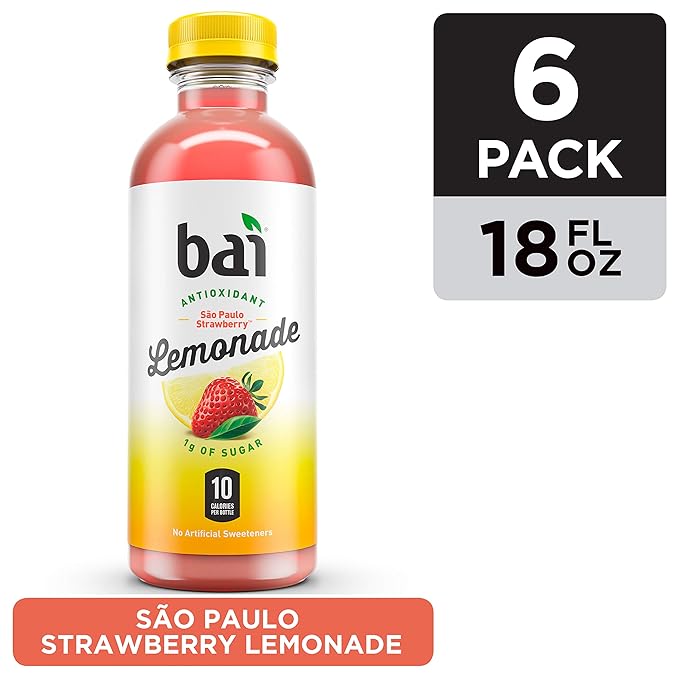 Bai Flavored Water, São Paulo Strawberry Lemonade, Antioxidant Infused Drinks, 18 Fluid Ounce Bottles, 6 Count