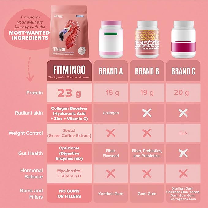 Birdman Fitmingo Vegan Protein Powder for Women with Inositol, Collagen Boosters, Hyaluronic Acid & Vitamins | Low Carb, Dairy Free, Lactose Free, Low Calorie, 22g Plant Based Blueberry Protein Powder
