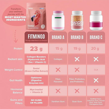 Birdman Fitmingo Vegan Protein Powder for Women with Inositol, Collagen Boosters, Hyaluronic Acid & Vitamins | Low Carb, Dairy Free, Lactose Free, Low Calorie, 22g Plant Based Blueberry Protein Powder