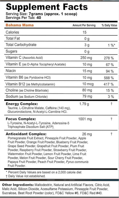 G Fuel Bahama Mama Energy Drink Powder, Pre Workout Caffeine Mix for Gaming, Sugar Free Focus Amino, Vitamin + Antioxidants, 9.9oz (Coconut & Pineapple, 40 Servings)