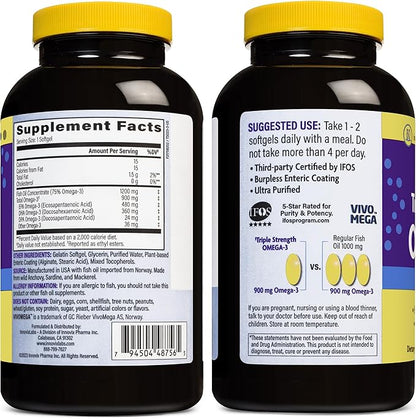 InnovixLabs Triple Strength Omega 3 Fish Oil Supplement, 900 mg, Pure EPA DHA Omega 3 Supplement Brain and Joints, Burpless Omega-3 for Women and Men with Enteric Coating, 200 Capsules