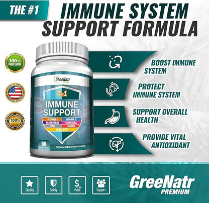 7 in 1 Immune Support Supplement D3, Zinc 50mg, Quercetin, 60 Capsules (12 Bottles)