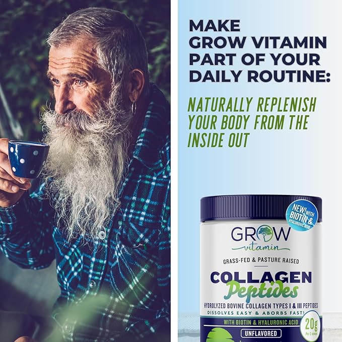 grow vitamin Collagen Peptides Powder, Grass 20 OZ, 56 Servings