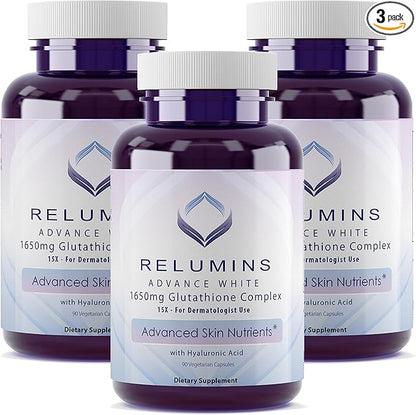 Relumins Glutathione Supplement 1650mg Reduced 90 Veggie 3 Bottles