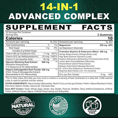 Sugar Free Rhodiola Rosea 600mg Ashwagandha 200mg Magnesium 200mg, Energy 500mg with