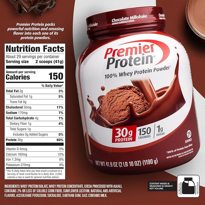 Premier Protein Protein Powder, 30g Protein, 1g Sugar, 29 Servings, 41.9oz