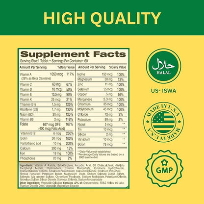 Greenfield Nutritions Halal Multivitamins for Women 60 Gelatin 27+ Vitamin B12, C, D3, Iron