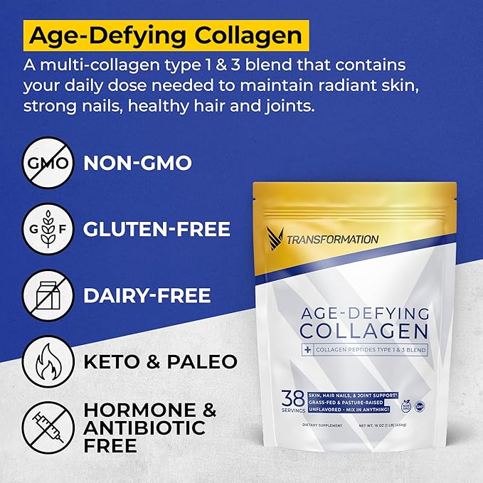 Transformation Grass-Fed Hydrolyzed Collagen Peptides Powder 1 & 3 | 16oz Unflavored