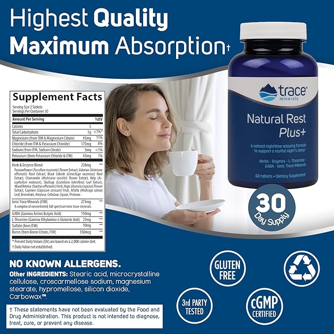 Trace Minerals | Natural Rest Plus 60 Tablets, 30 Servings