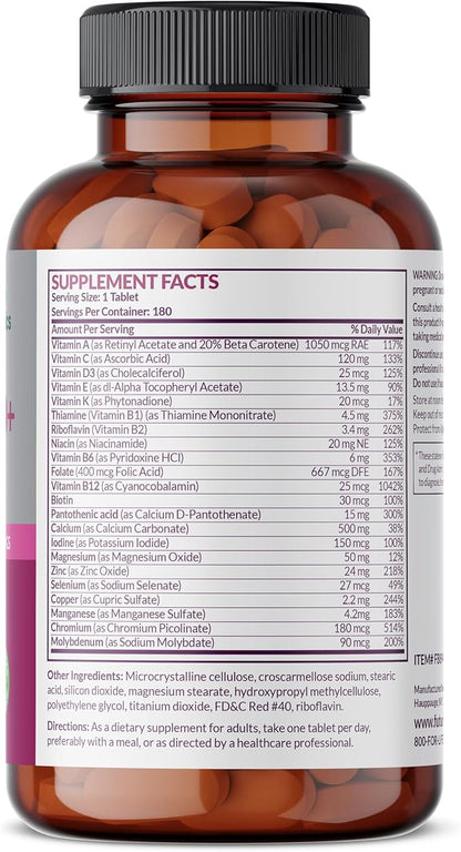 Futurebiotics Women's 50+ Multivitamin Once Daily 50, NON-GMO, 180 Tablets