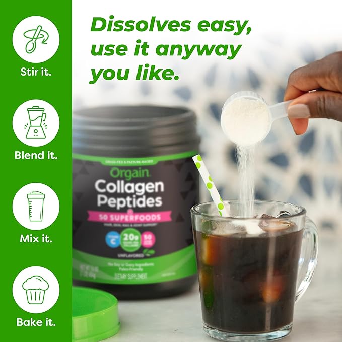 Orgain Hydrolyzed Collagen Powder + 50 20g Grass 1lb
