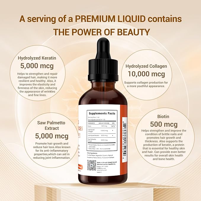 Liquid Collagen for Women, Collagen Peptides 4-in-1 for 25000 MCG 2 fl