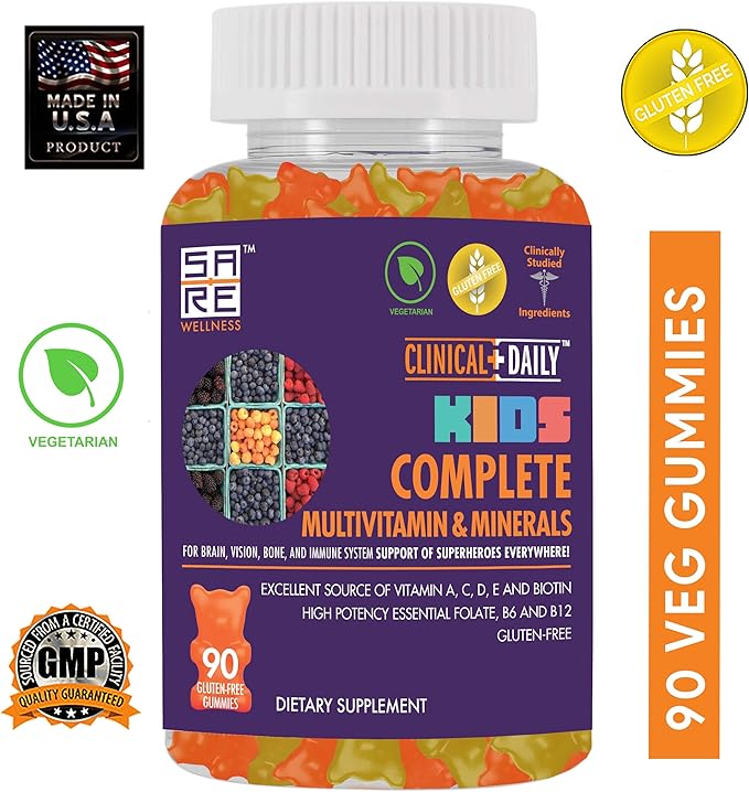 Complete Kids Multivitamin Daily Gummy Supplement E,D,B6,B12, Folate, 90 Gluten