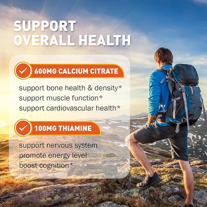 Vitamin B1 Gummies 100mg for Adults & Kids, Thiamine B1 Supplement with 600mg Calcium, Nervous System Supports & Boost Energy, Orange Flavor, Non GMO, Vegan, 120 Chewable Gummies