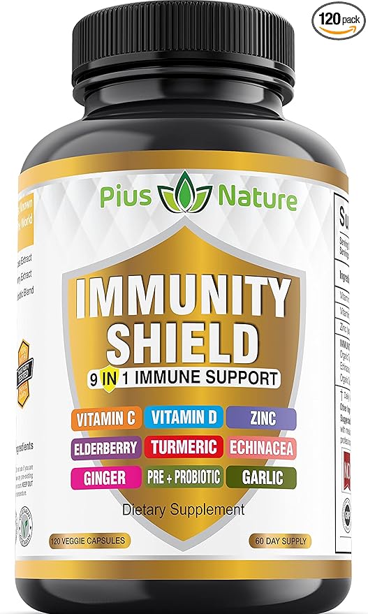 9-in-1 Immune Support Vitamin C (1000mg), D3 (5000 (5000 IU), Zinc(22mg) with (120 caps 2 month