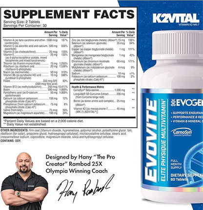 Evogen Evovite | Immune Boosting Elite Sport Multivitamin with Beta-Alanine & Curcumin | 30 Day Supply