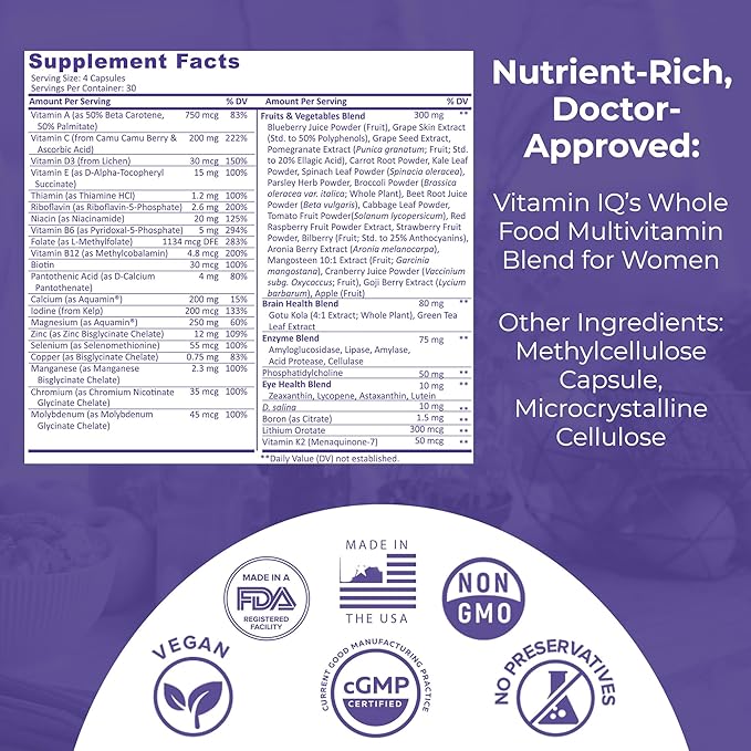 Multivitamin for Women (120 Vegetarian Capsules) B6, C, D3, E,