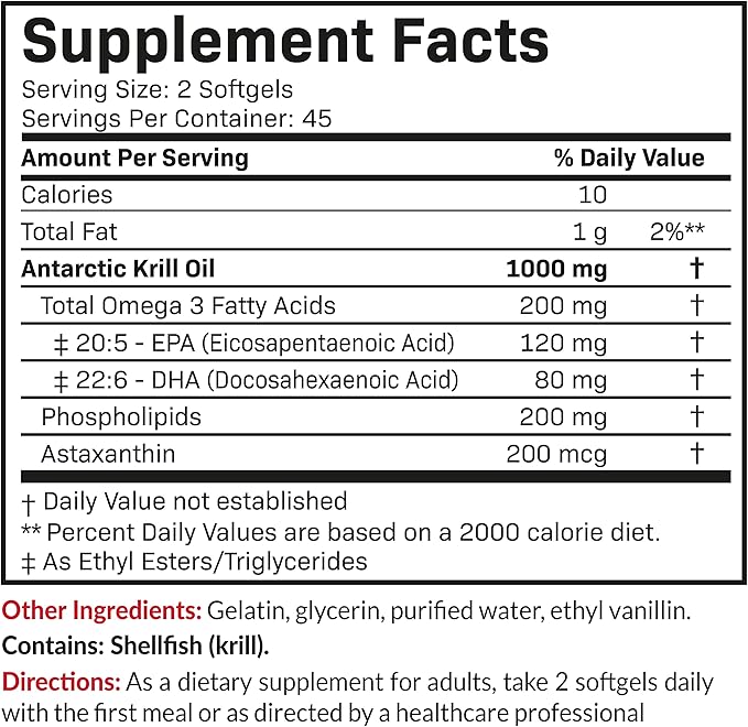 Futurebiotics Antarctic Krill Oil 1000mg Omega-3s EPA, 90 Softgels (45 Servings)