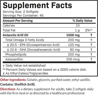 Futurebiotics Antarctic Krill Oil 1000mg Omega-3s EPA, 90 Softgels (45 Servings)